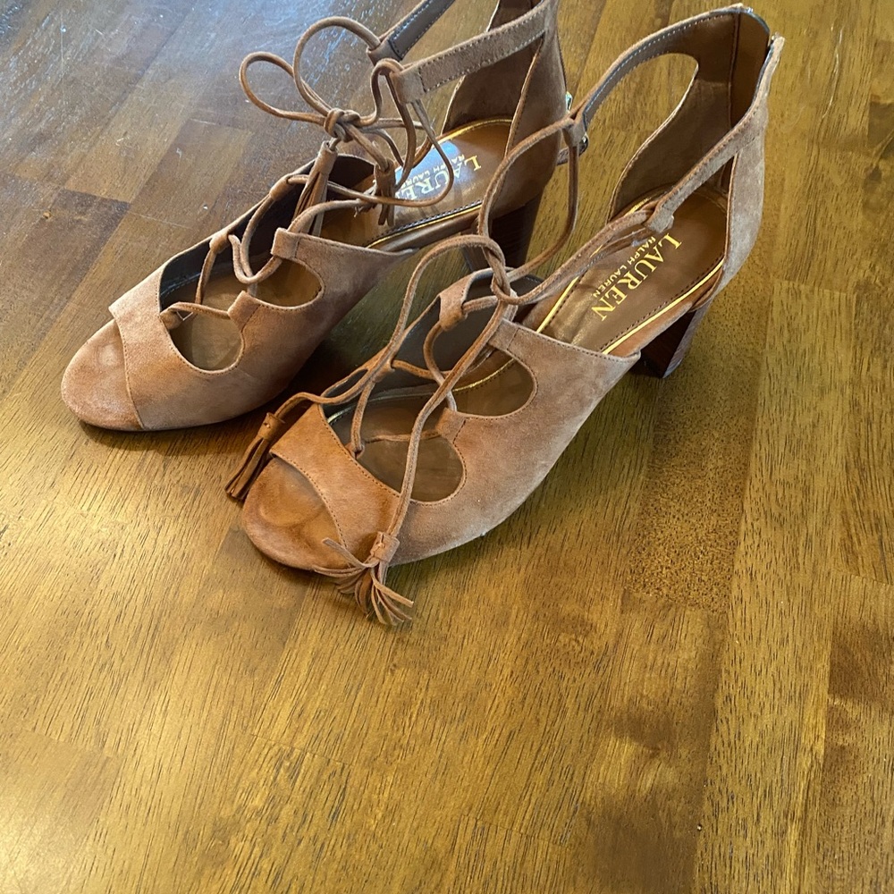 Ralph Lauren Tan Heels with Lace-Up Design